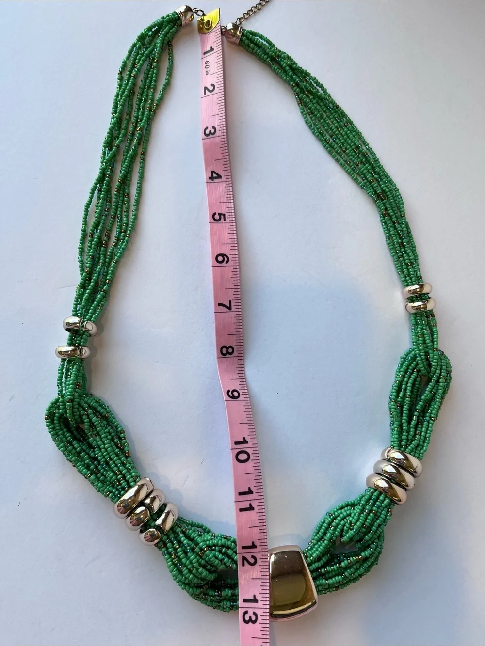 Vintage Green Seed Beads Long Statement Necklace